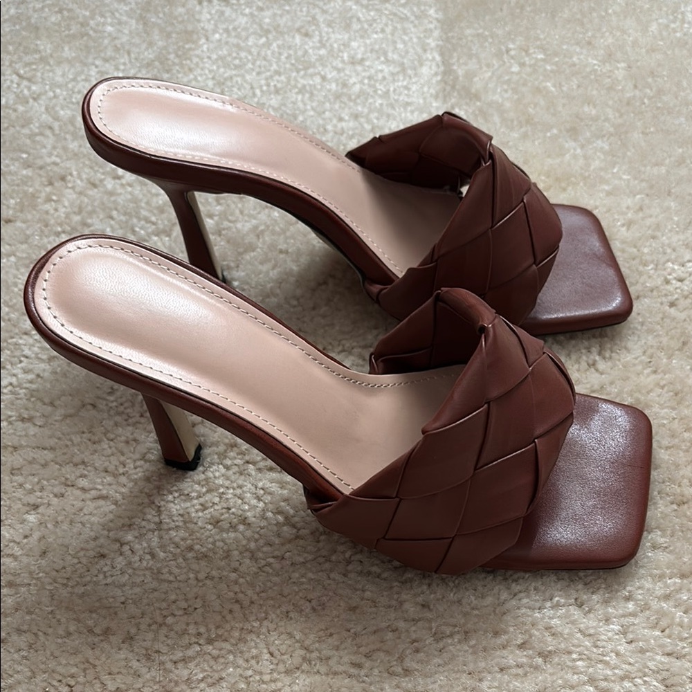 Elegant Brown Woven Heeled Sandals